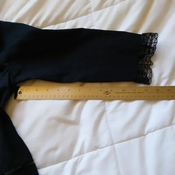 Black cotton 3/4 sleeve button down shirt with lace trim Xhilaration size XS - Picture 10 of 16